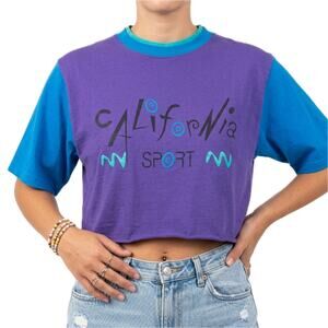 Vintage 90s California Sport Purple Blue Teal Cropped Oversize Tee T-Shirt sz L